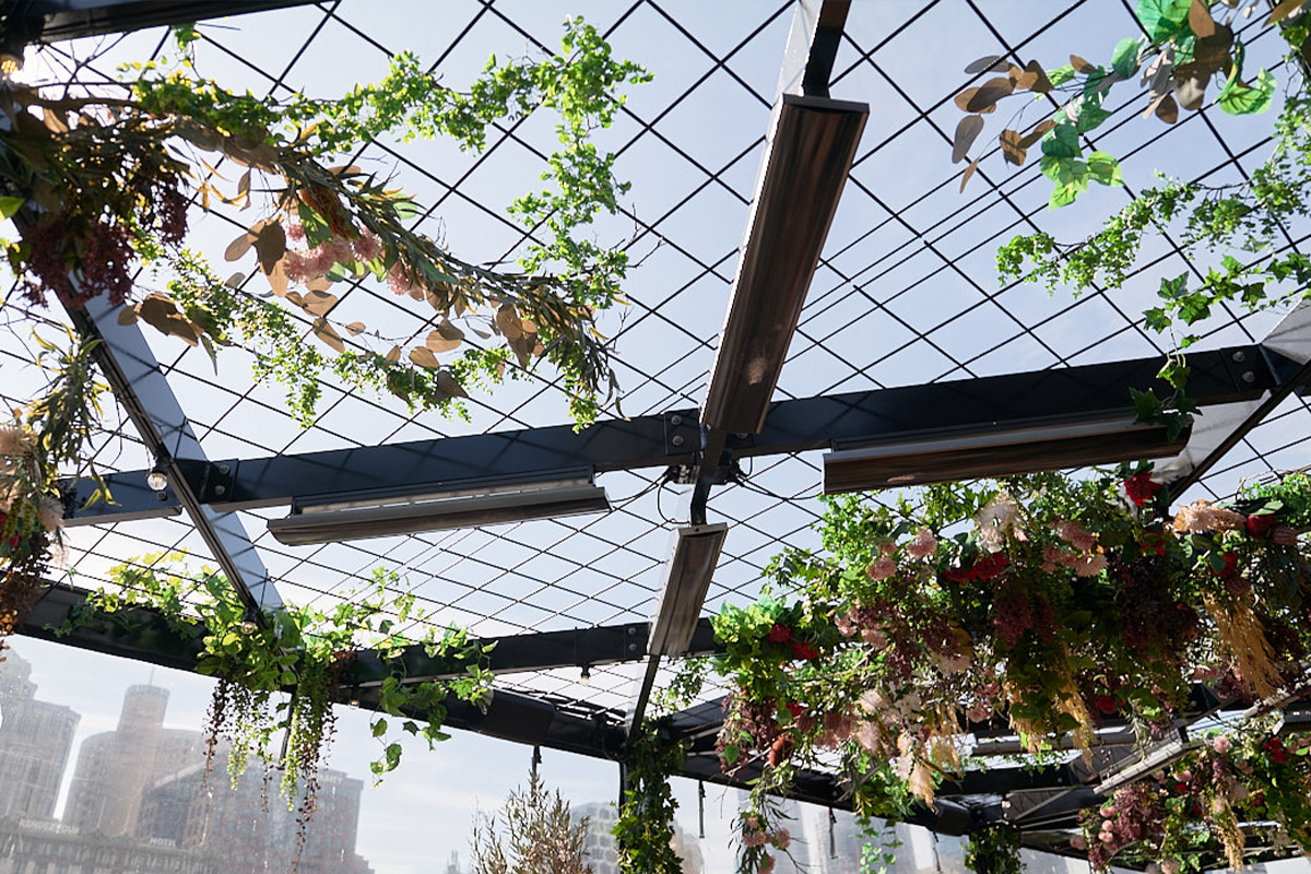 Celmec Electric Radiant Heaters (ERH) are IPX-5 waterproof rated, which made them ideal for installation under Yarra Botanica’s open mesh steel pergolas.